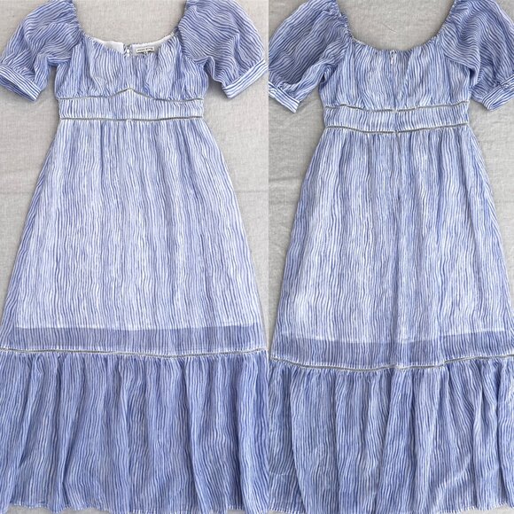 Moon River White & Blue Stripe Puff Sleeve Cottagecore Homemaker Midi Dress Sz M - Picture 11 of 16